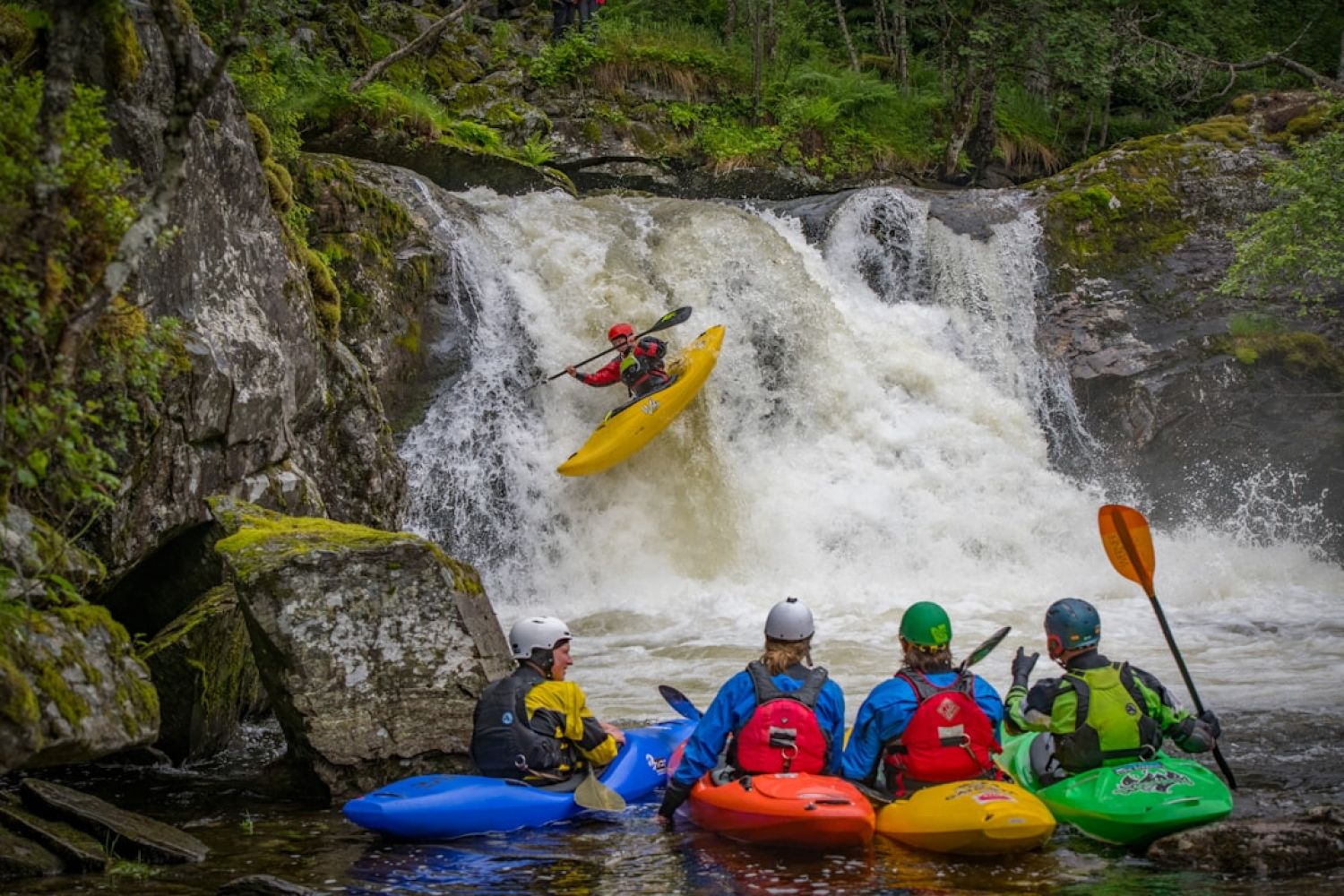 Kayaking - a group of people riding kayaks on top of a river