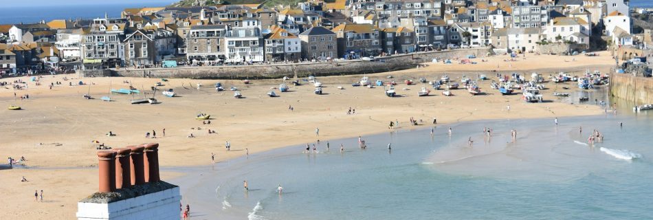 St Ives harbour during low tide